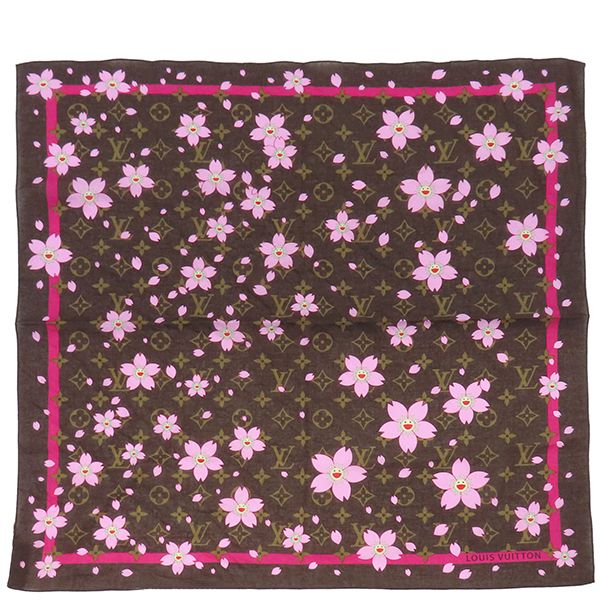 Louis Vuitton Scarf LV × Tm Carré Cherry Blossom Cotton Maroon Brown Pink