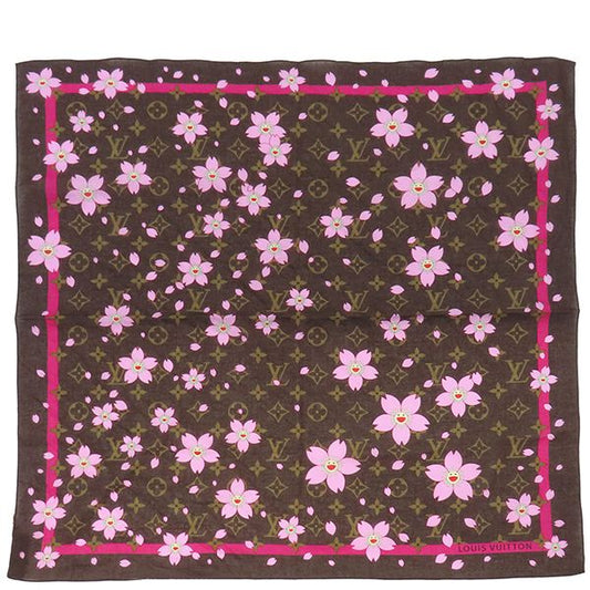 Louis Vuitton Scarf LV × Tm Carré Cherry Blossom Cotton Maroon Brown Pink