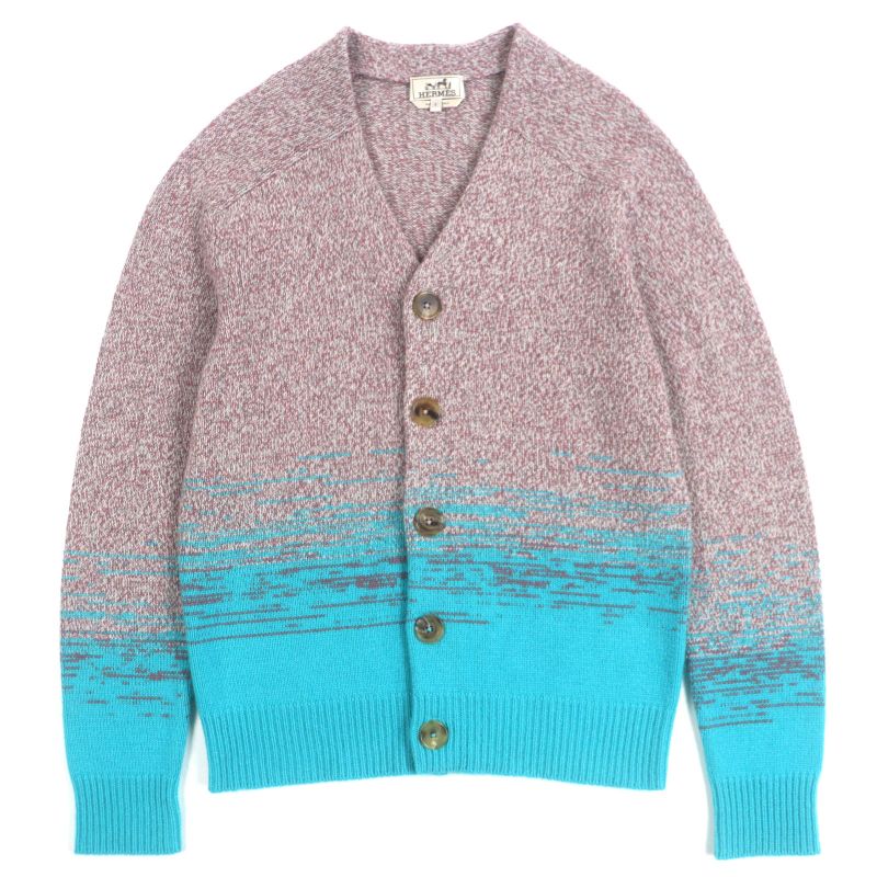 Hermes 22SS 100% Cashmere Gradient V-neck Knit Cardigan Pinkish Blue S Made In