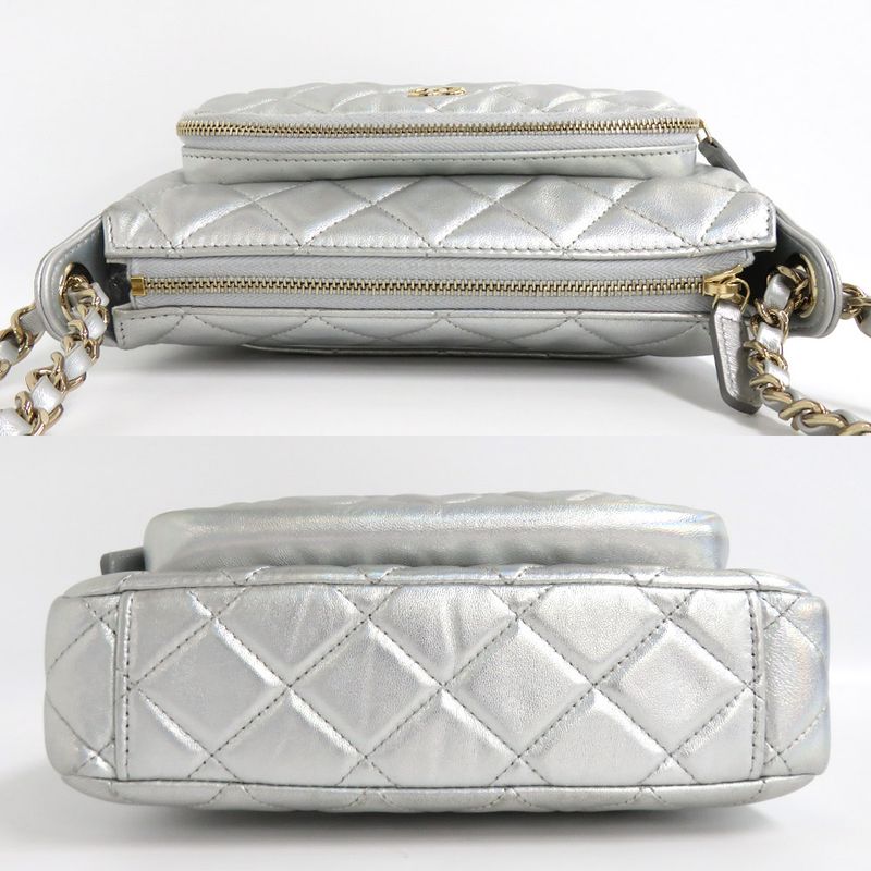 Chanel Chain Clutch Bag Iridescent Metallic Lambskin Silver - Ap4349