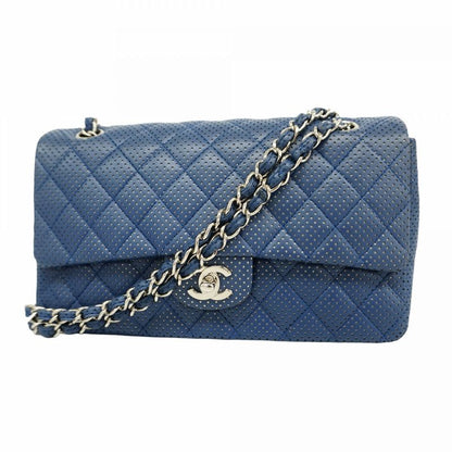 Chanel Shoulder Bag Matelasse Lambskin Blue Silver Hardware Women