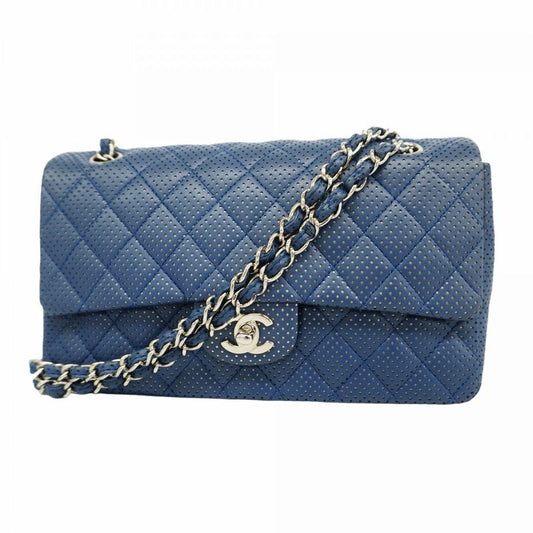 Chanel Shoulder Bag Matelasse Lambskin Blue Silver Hardware Women
