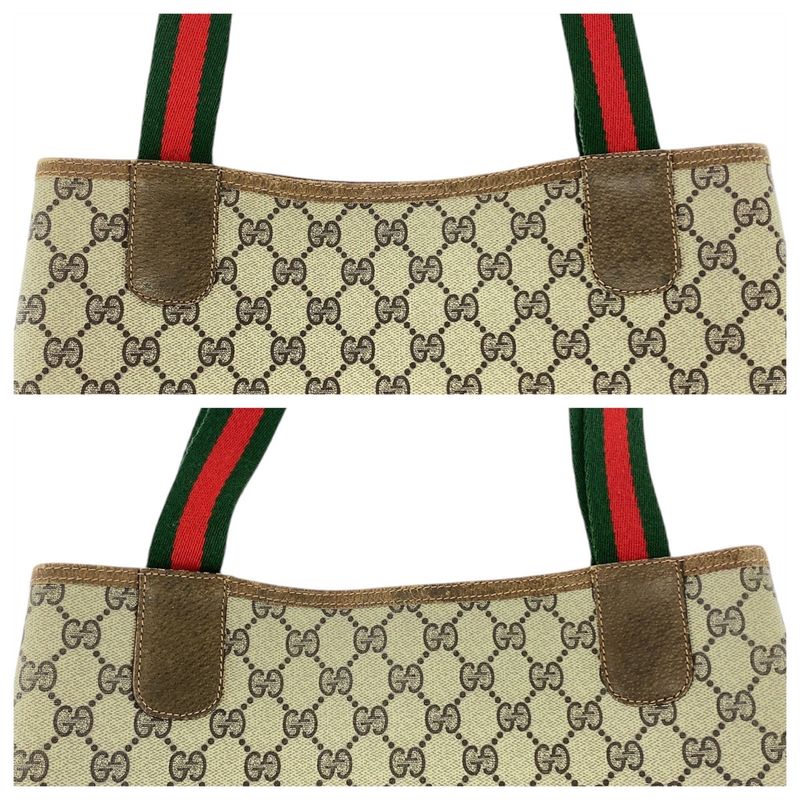 Gucci Vintage Sherry Line Beige Brown GG Supreme Canvas Tote Shoulder Bag 505385