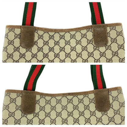 Gucci Vintage Sherry Line Beige Brown GG Supreme Canvas Tote Shoulder Bag 505385