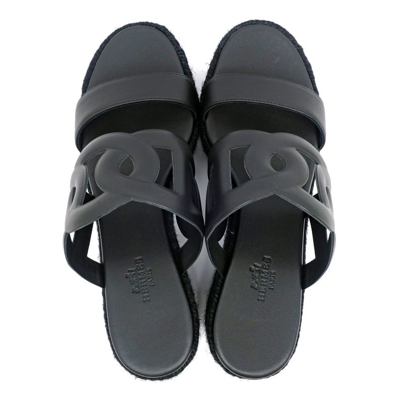 Hermes Espadrille Itea Sandals Rope Wedge Heel Black 38 Women's Shoes