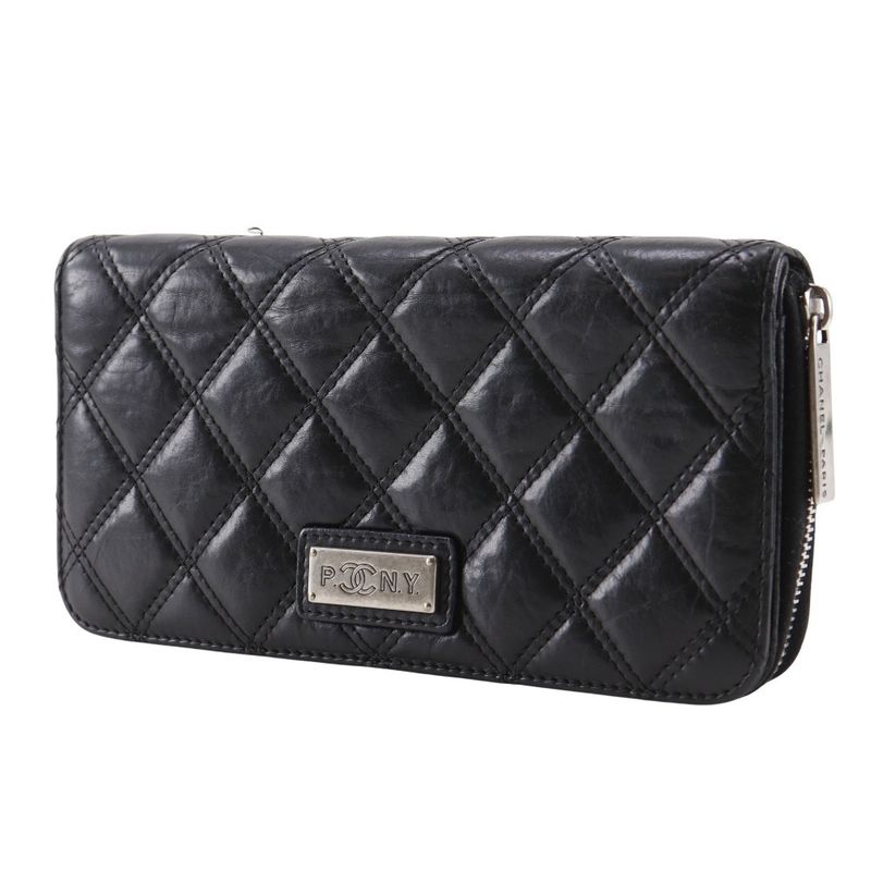 Chanel Paris New York Line Matelasse Lambskin Black Ladies Long Wallet