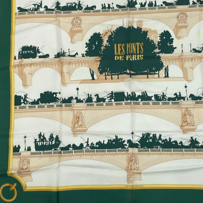 Hermes Carre 90 LES Ponts DE Paris Bridge Scarf Green