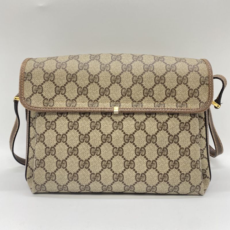 Gucci Old Gucci 001 113 6165 Shoulder Bag GG Supreme Leather Beige Brown Ladies