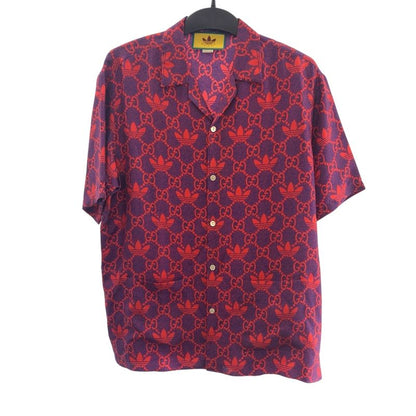 Gucci Adidas Collaboration Size 50 Red Purple Silk 691522 Short Sleeve Shirt