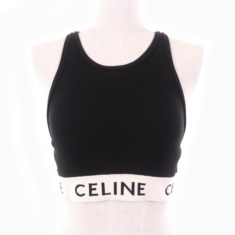 Celine 2a68l372n Athlete Bra / Mesh Logo Design Ascuff Tick Knit Black / Cream