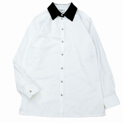 Chanel 22b Lion Button Velour Collar Shirt Long Sleeve Top White Size M Women's