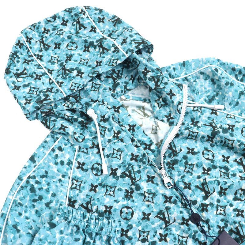 Louis Vuitton 23AW Monogram Printed Windbreaker Zip-up Nylon Jacket Light Blue