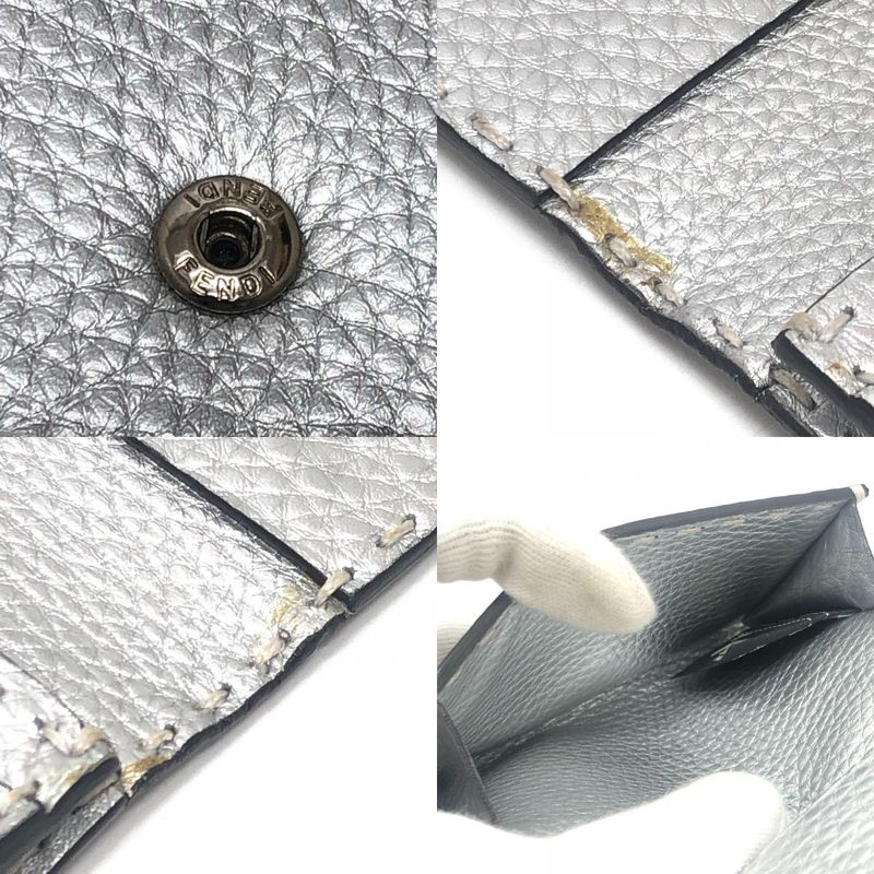 Fendi Card Case Selleria Leather Silver