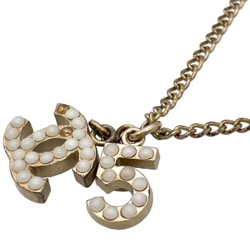 Chanel No5 Coco Mark Necklace Metal Gold Faux Pearl Ladies