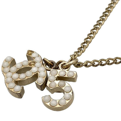 Chanel No5 Coco Mark Necklace Metal Gold Faux Pearl Ladies