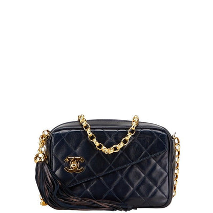 Chanel Matelasse Coco Mark Fringe Chain Shoulder Bag Navy Lambskin Women Chanel