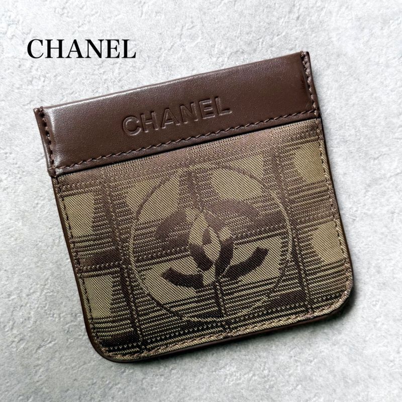 Chanel New Travel Line Coin Case Mini Pouch with Key Ring Leather Canvas Brown
