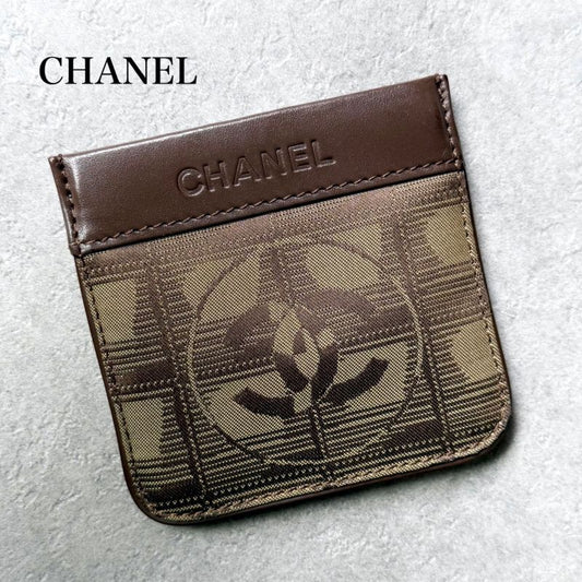 Chanel New Travel Line Coin Case Mini Pouch with Key Ring Leather Canvas Brown