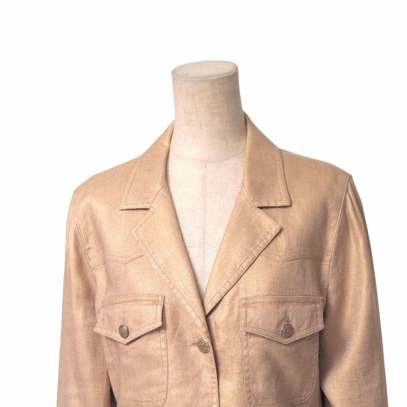 Chanel Tailored Jacket Size 42 05P CC Coco Mark Button Linen And Silk Single