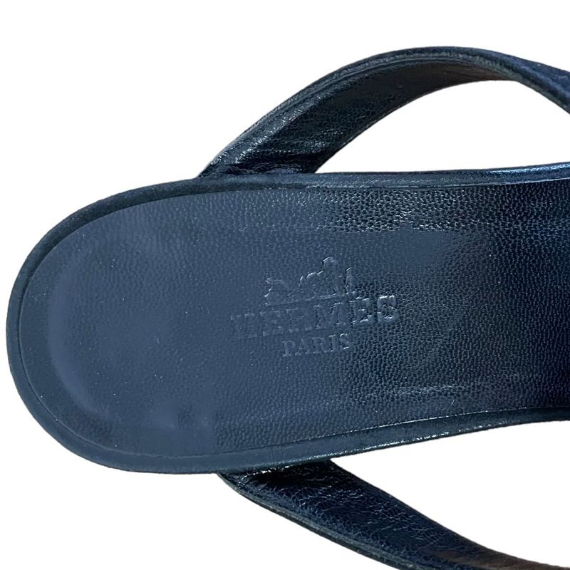 Hermes Suede Strap Low Heel Sandals Mules 35 1/2 Approx 22.5cm (8.86in) Black
