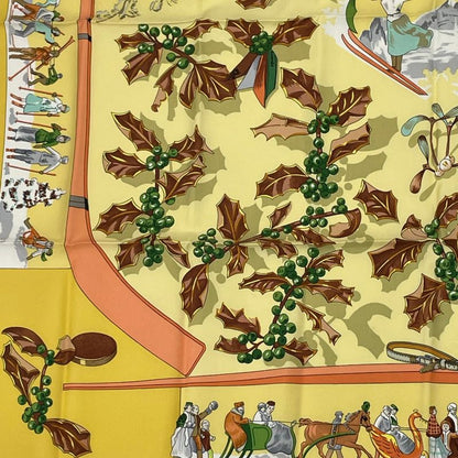 Hermes Carre 90 Neige D'antan Last Year's Snow Yellow 100% Silk Scarf