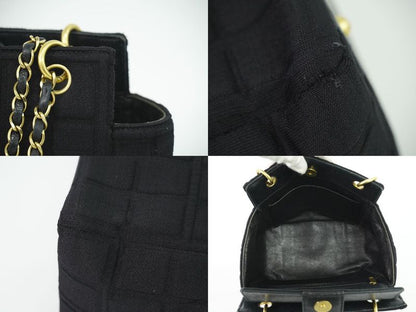 Authentic Chanel Chocolate Bar Chain Shoulder Bag Tote Bag Canvas Black