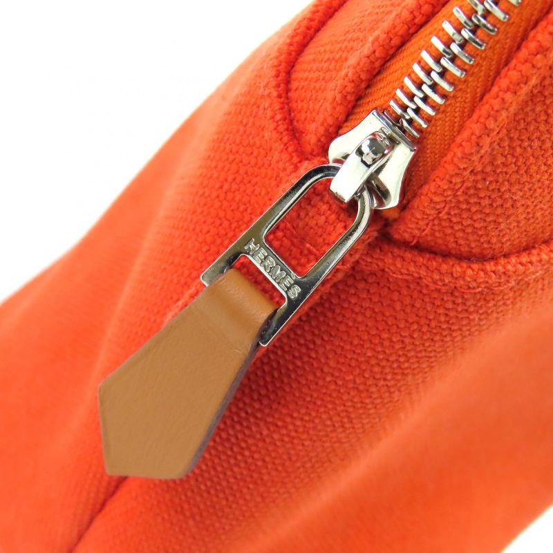 Hermes Bolide Pouch MM Cotton 100% H Logo Embroidery Leather Use Canvas
