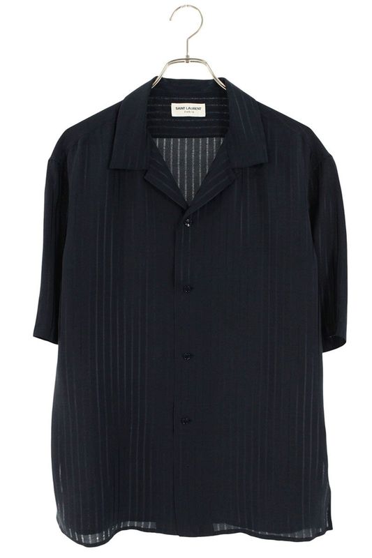 Saint Laurent Paris 713875 Y2g62 Striped Silk Short Sleeve Shirt Men 39