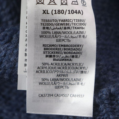  Gucci 636327 100% Wool GG Embroidery Embroidered Crew Neck Knit Sweater Navy