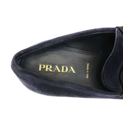 Prada Logo Plate Suede Leather Square Toe Loafer Shoes 2dc226 Navy 10