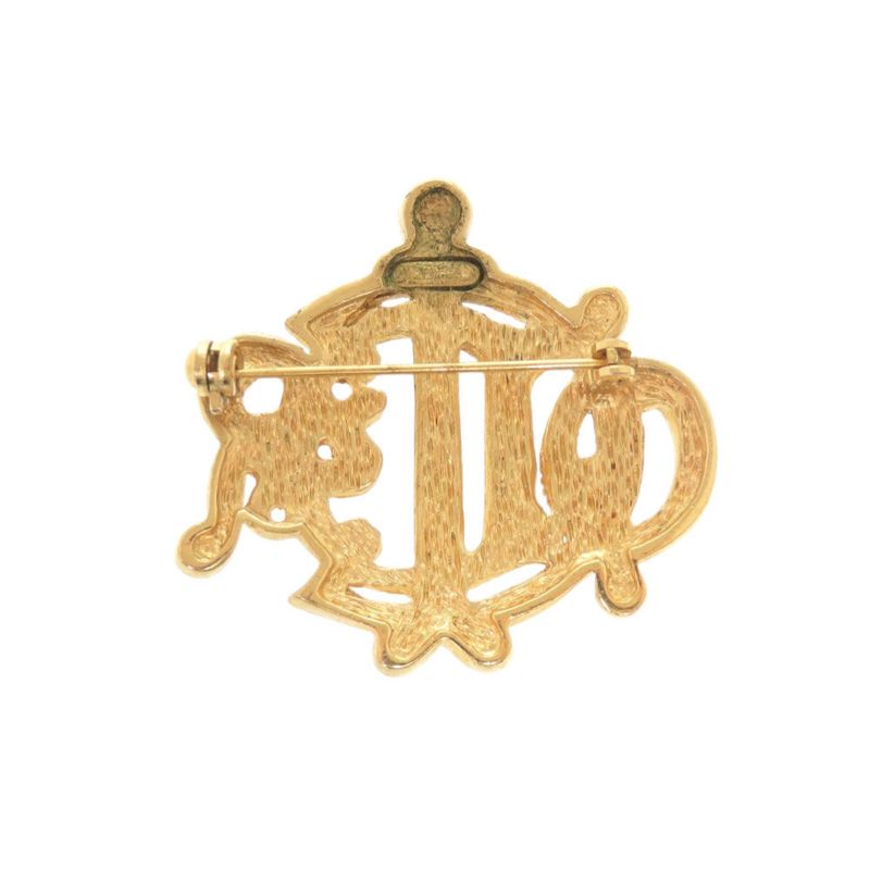 Christian Dior Emblem Metal Gold Brooch 0637 Christian Dior