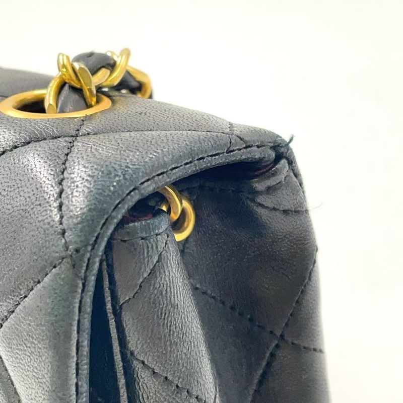 Chanel Full Flap Chain Shoulder Matelasse 1st Lambskin Black Shoulder Bag Gold