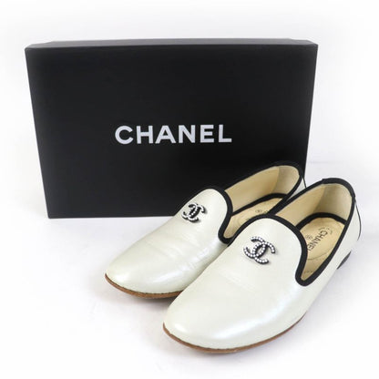 CHANEL 16P G31630 Coco Mark Flat Leather Shoes White Black 35 With Box