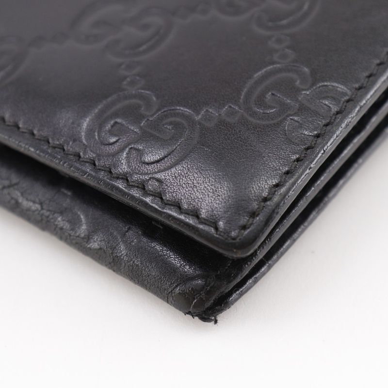 Gucci GG 146229 Striped Leather Black Unisex Long Wallet