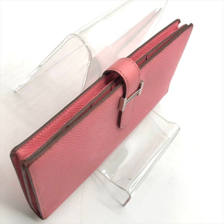 Hermes Bearn Souffle Bifold Depth Wallet Silver Shikaku Pink