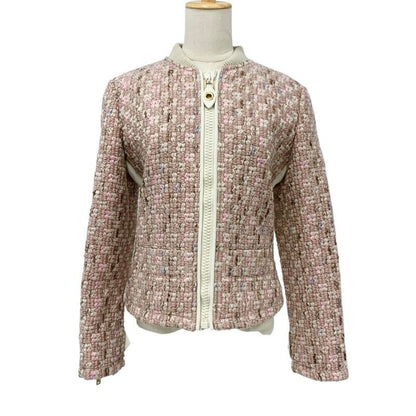 Louis Vuitton Tweed Outer Jacket Zip Up Logo Wool Pink White