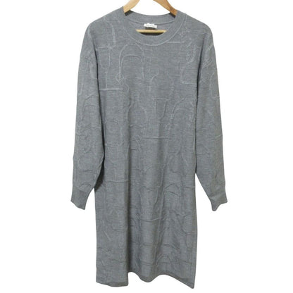 Hermes Cleaned Silk Cashmere Knee Length Knit Dress 38 Gray
