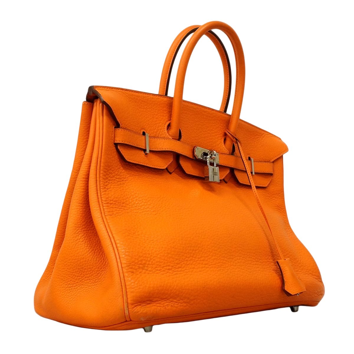 Hermes Handbag Birkin 35 Taurillon Clemence Orange Silver — view 2