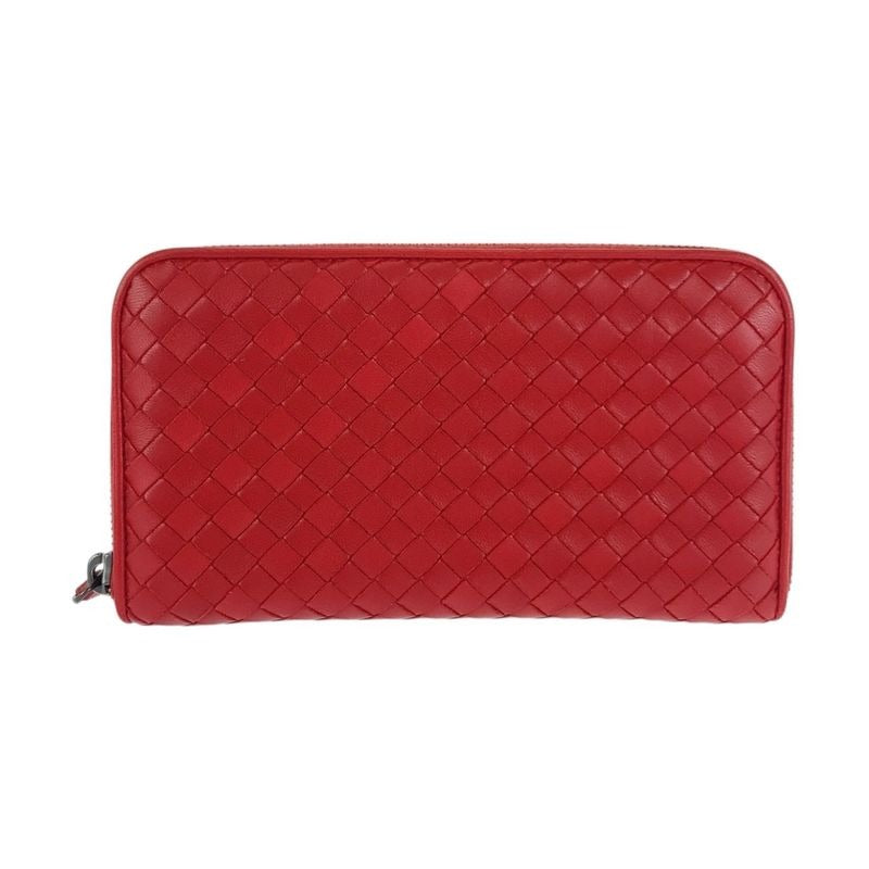 Bottega Veneta Intrecciato Red Leather W Long Wallet