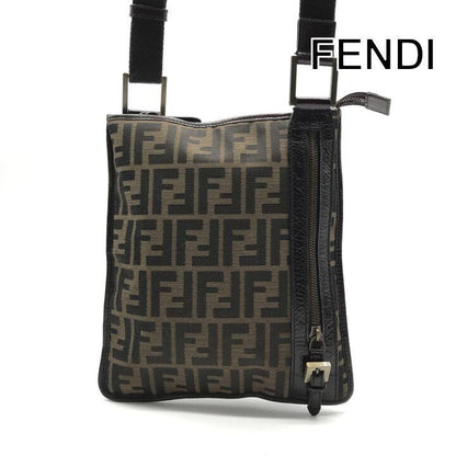 Fendi Zucca Shoulder Bag Crossbody Leather Canvas Brown