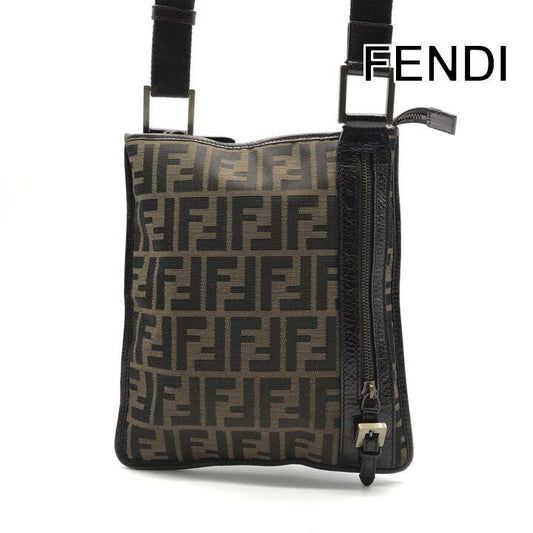 Fendi Zucca Shoulder Bag Crossbody Leather Canvas Brown