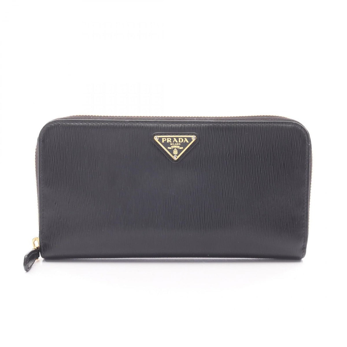 Prada Round Long Wallet Vittello Move TR Black Leather Triangle Logo