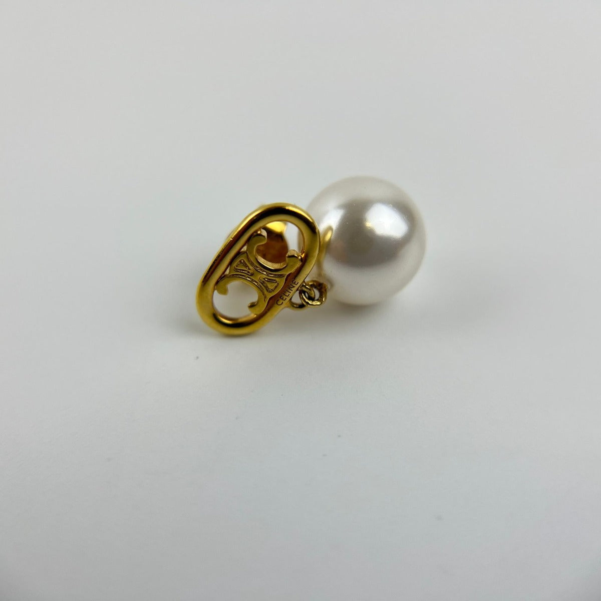 Celine Logo Triomphe Earrings Gold Vintage — view 12