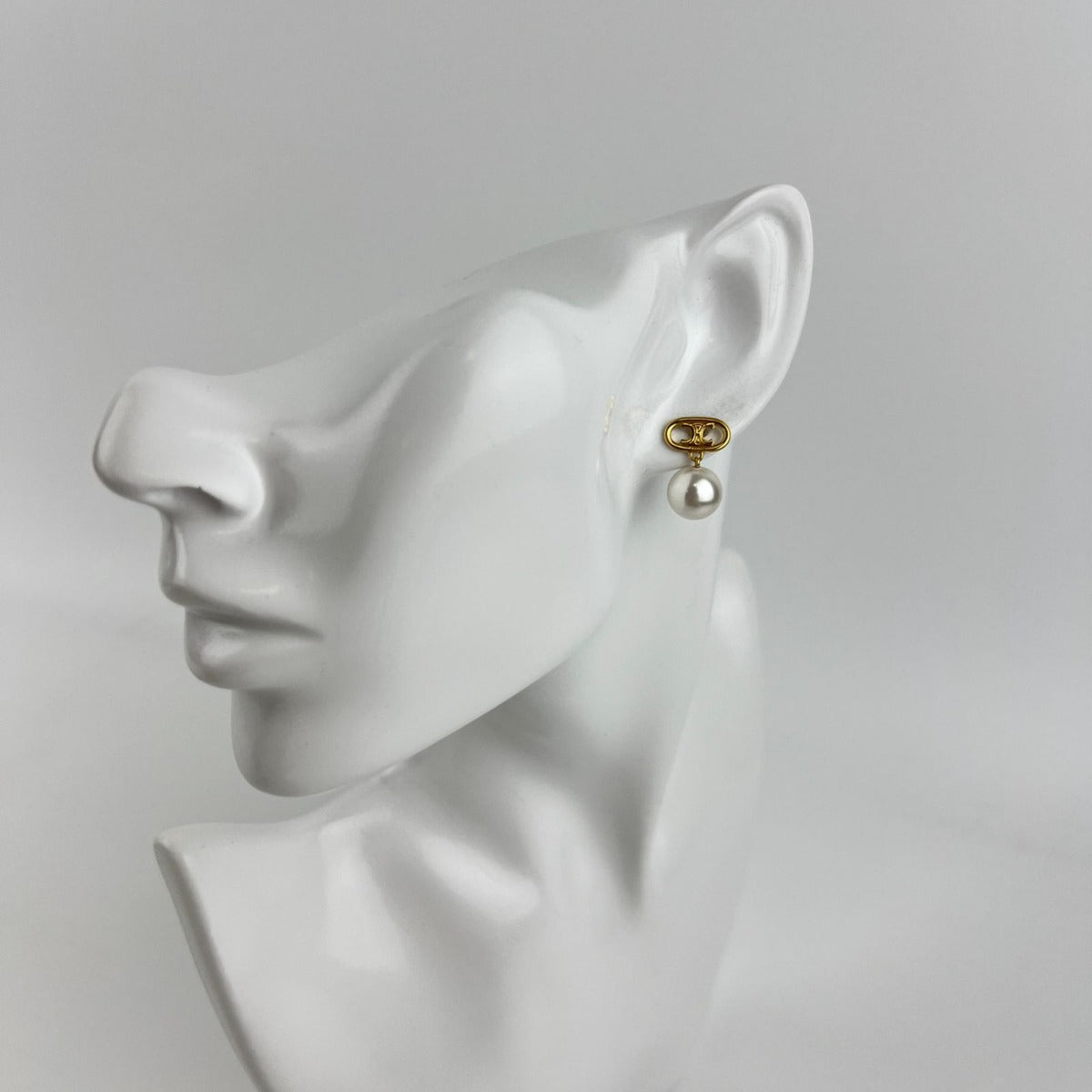 Celine Logo Triomphe Earrings Gold Vintage — view 2
