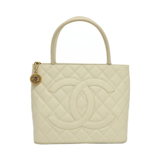 Chanel Medallion Tote Ivory Caviar Leather Handbag