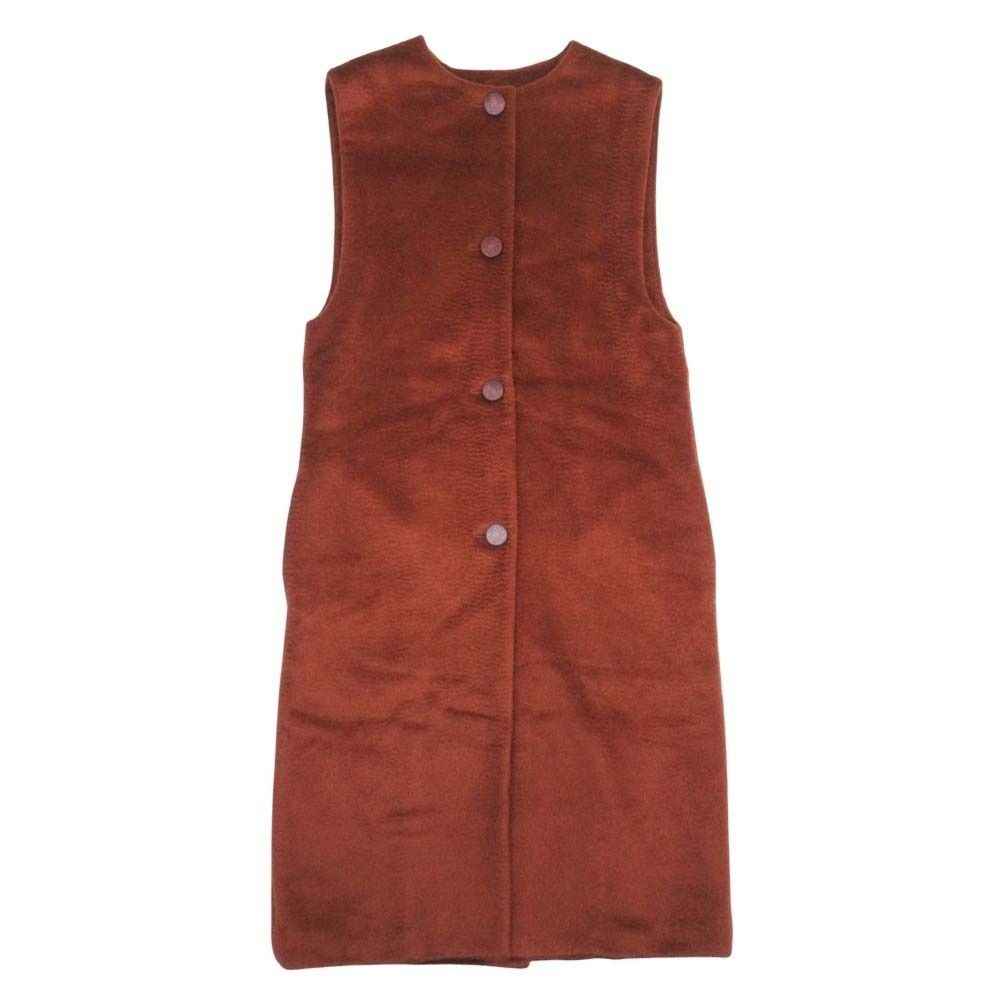 Hermes Alpaca Wool Long Vest Sleeveless Quilted Coat Wood Series