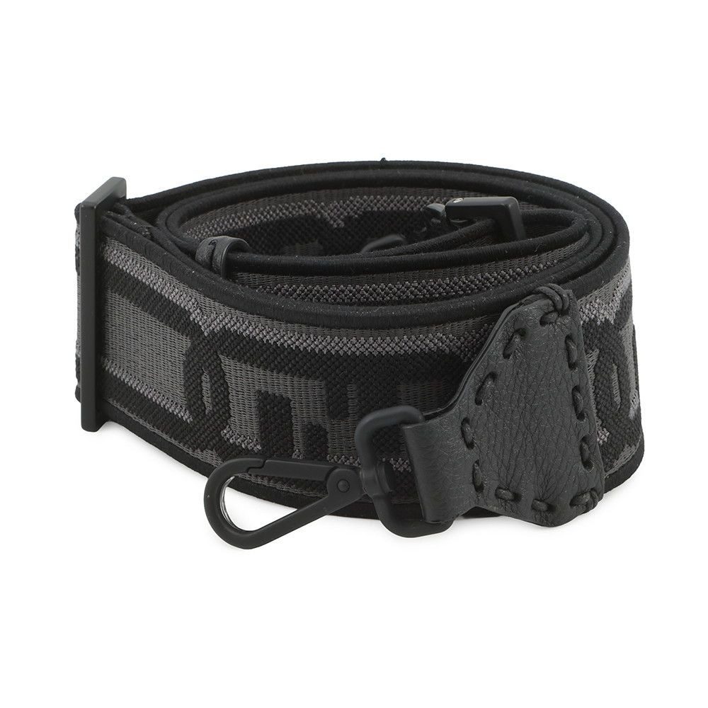 Fendi Shoulder Strap You Fflogo Canvas Leather Black