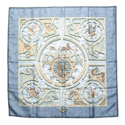 Hermes Carre 90 Peintre du Cheval Horse Painter Scarf Blue Green Silk