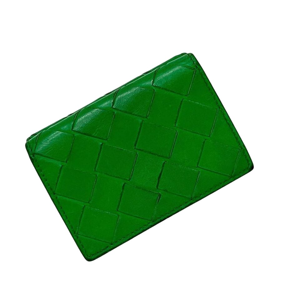 Bottega Veneta Trifold Wallet Green Intrecciato Compact