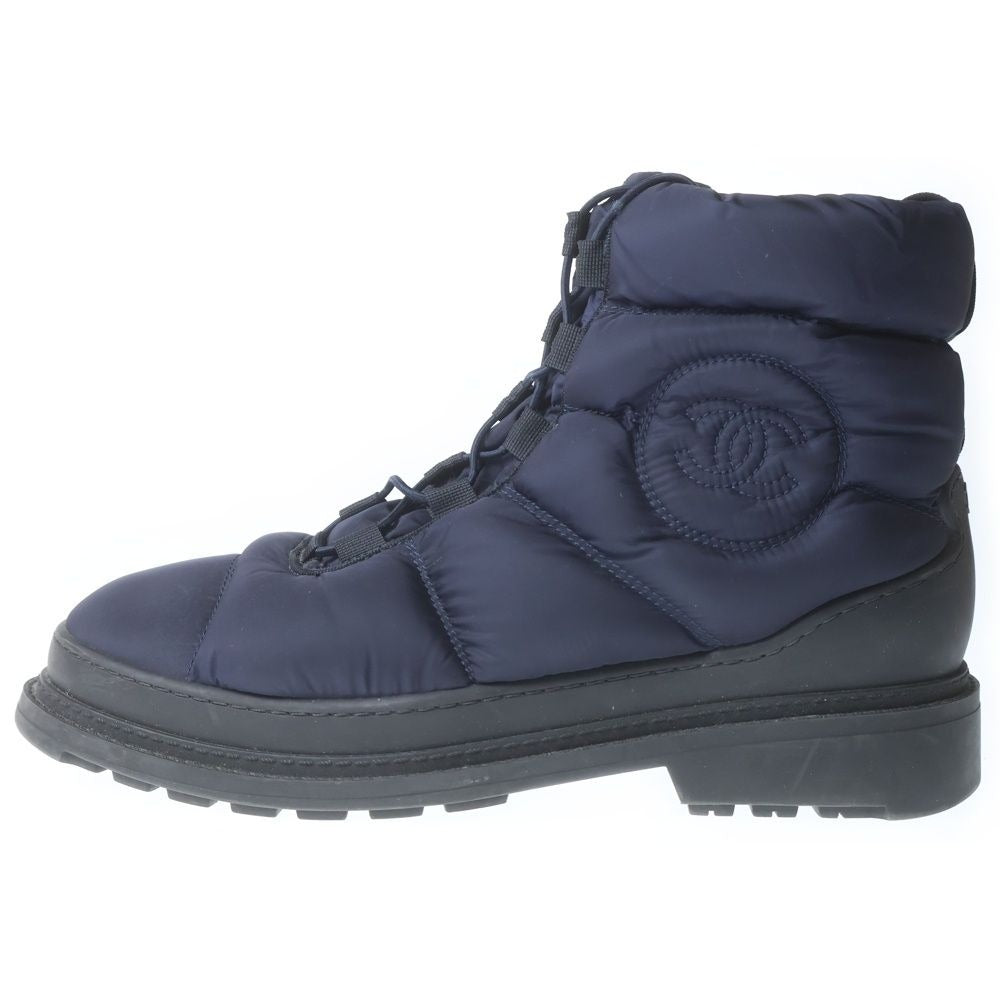 Chanel Snow Boot CC Logo Shearling Nylon Boots High Cut Shoes Navy